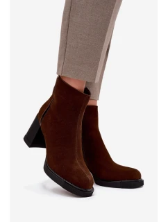Dámské semišové botky Vinceza – na sloupkovém podpatku, hnědé
