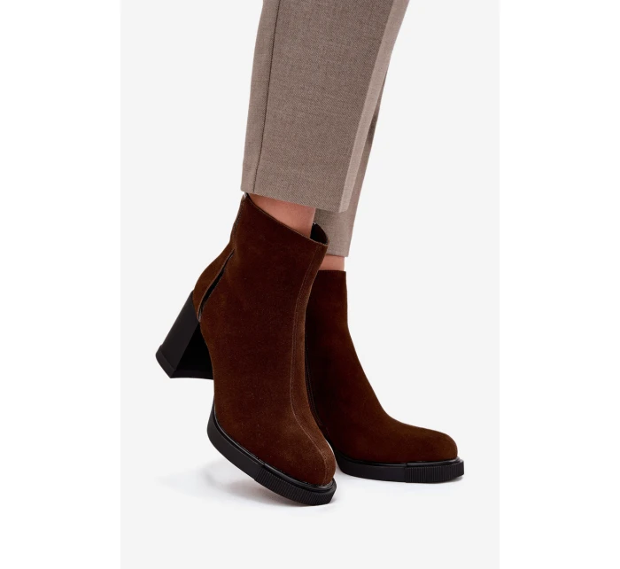 Dámské semišové botky Vinceza – na sloupkovém podpatku, hnědé Dámské semišové botky Vinceza – na sloupkovém podpatku, hnědé