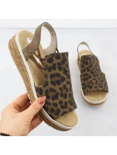 Dámské sandály na platformě s leopardím vzorem v béžové barvě Rieker 62741-90