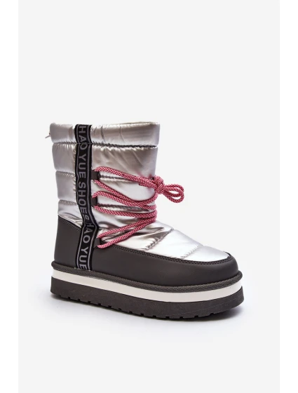 Dámské zimní boty s šněrováním stříbrné model 21644713 - Boto