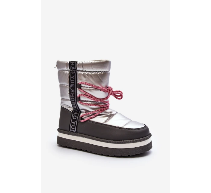 Dámské zimní boty s šněrováním stříbrné model 21644713 - Boto