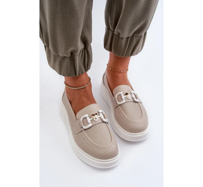 Dámské kožené mokasíny na platformě béžové model 21655725 - S.Barski