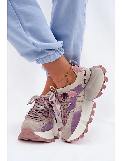 Kožené semišové dámské tenisky model 22095128 fialové - Goe