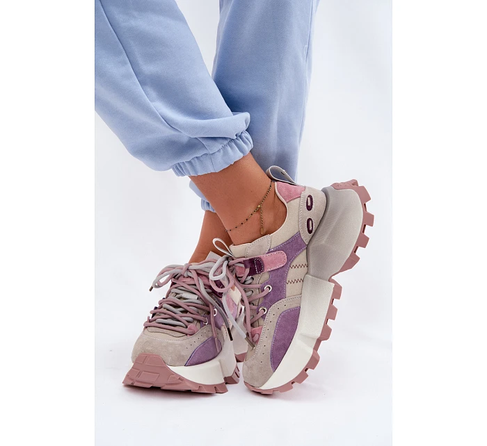 Kožené semišové dámské tenisky model 22095128 fialové - Goe