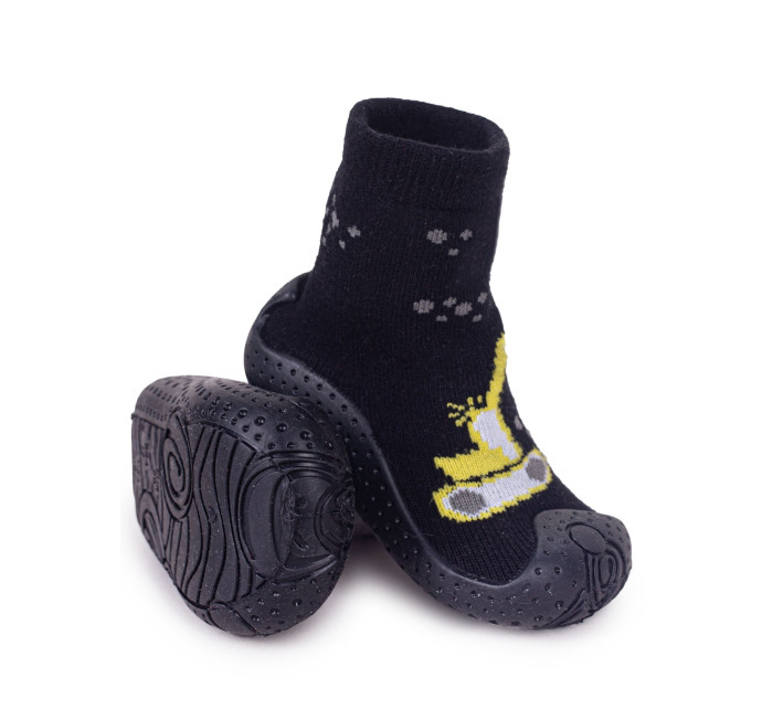 Yoclub Dětské chlapecké protiskluzové ponožky s gumovou podrážkou černé