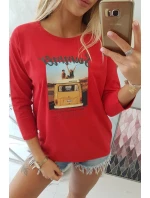 Halenka s potiskem Letní auto červená