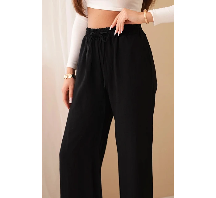 Viskózové kalhoty se širokými nohavicemi černý Viskózové kalhoty se širokými nohavicemi černý