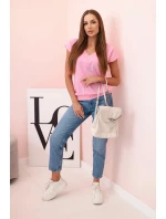 Dámská blůza s výstřihem do V a potiskem model 21220069 světle růžová - K-Fashion