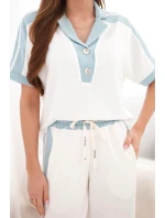 Dámský komplet máslový s polo mikinou a širokými kalhotami tmavě mátová