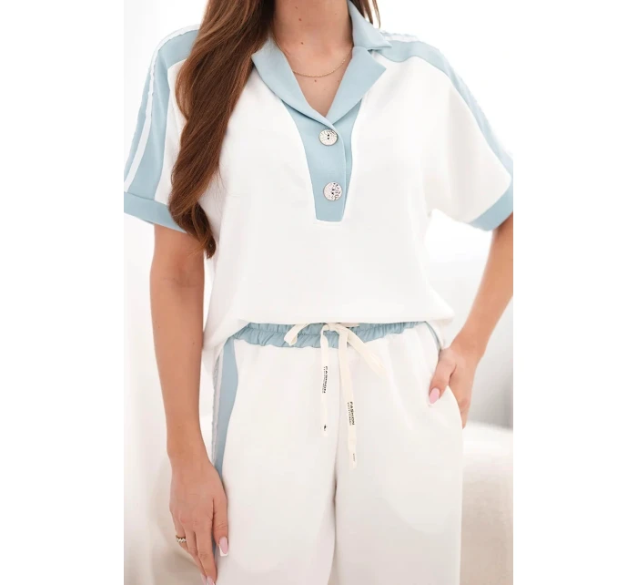 Dámský komplet máslový s polo mikinou a širokými kalhotami tmavě mátová