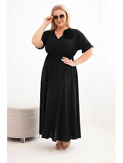 Dámské šaty Plus Size s výstřihem do V a s nařaseným pasem černá