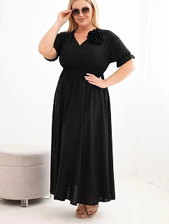 Dámské šaty Plus Size s výstřihem do V a s nařaseným pasem černá