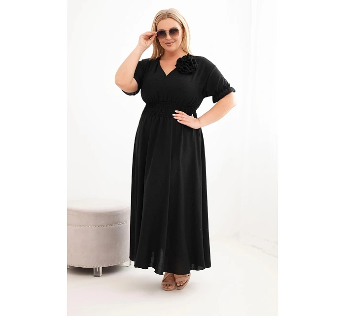 Dámské šaty Plus Size s výstřihem do V a s nařaseným pasem černá