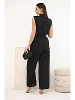 Dámský komplet s vázanou halenkou a širokými kalhotami černý