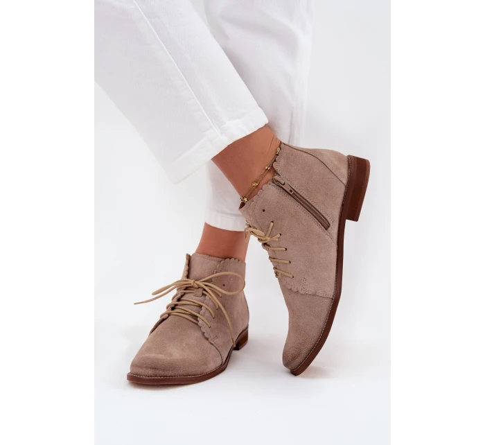Semišové kotníkové boty na plochém podpatku Cappuccino Zazoo 4078