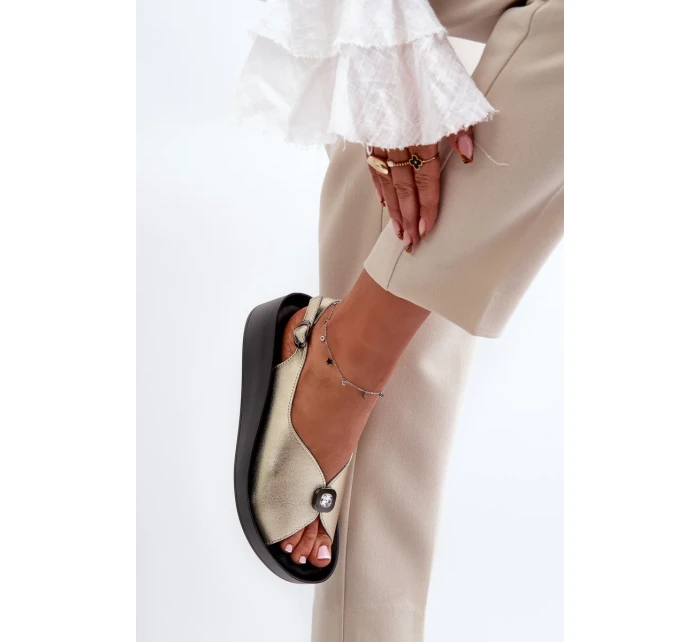 Kožené Dámské Sandály Na Klínech A Platformě S.Barski Gold