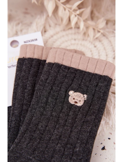 Dámské bavlněné ponožky s malým medvídkem – tmavě šedé