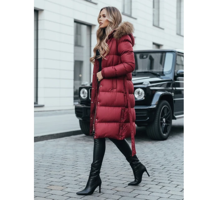 Dámská prošívaná zimní bunda s kožešinou červená Dstreet model 21990861 - FashionStreet