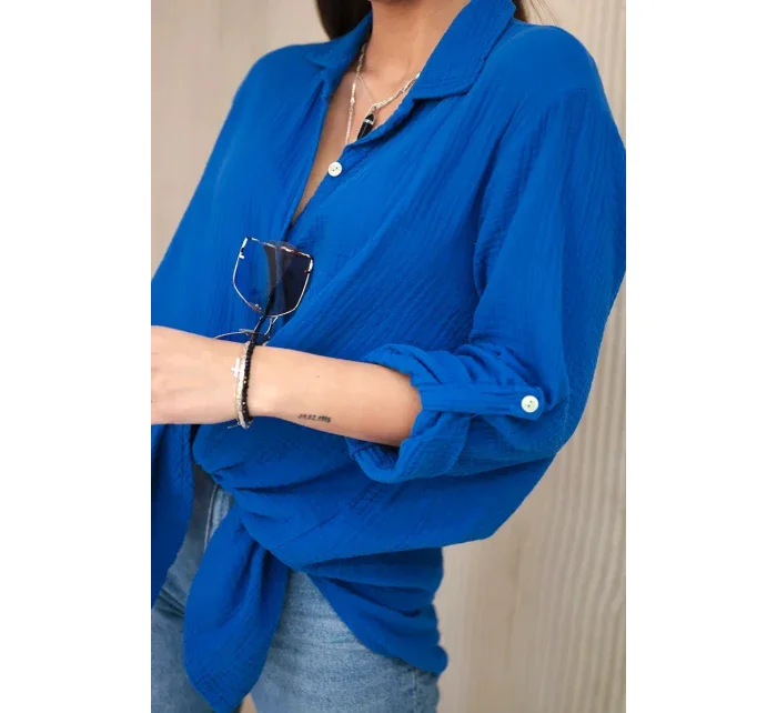 Bavlněná mušelínová košile oversize chrpově modrá