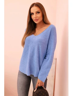 Dámský svetr s viskózou a výstřihem do V modrý