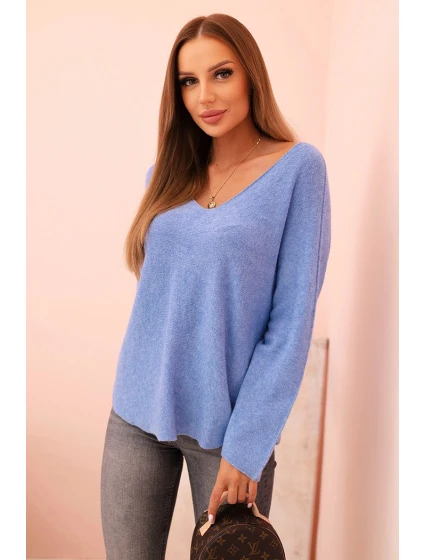 Dámský svetr s viskózou a výstřihem do V modrý Dámský svetr s viskózou a výstřihem do V modrý