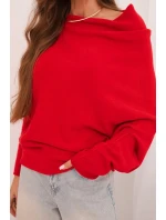 Dámský asymetrický batwing svetr viskózový červený Dámský asymetrický batwing svetr viskózový červený