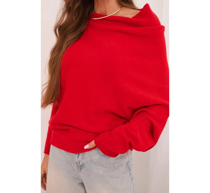 Dámský asymetrický batwing svetr viskózový červený Dámský asymetrický batwing svetr viskózový červený