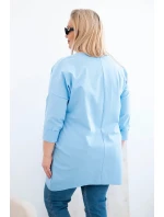 Dámská blůza Plus Size s delším zadním dílem a dlouhým rukávem modrá