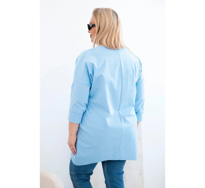 Dámská blůza Plus Size s delším zadním dílem a dlouhým rukávem modrá
