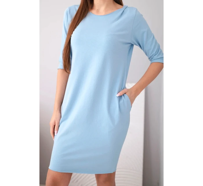 Dámské bavlněné šaty s 3/4 rukávem a kapsami modré Dámské bavlněné šaty s 3/4 rukávem a kapsami modré