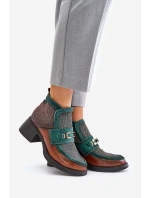 Kožené dámské kotníkové boty na masivním podpatku s ozdobou Maciejka A6747-29 hnědo-zelené Kožené dámské kotníkové boty na masivním podpatku s ozdobou Maciejka A6747-29 hnědo-zelené