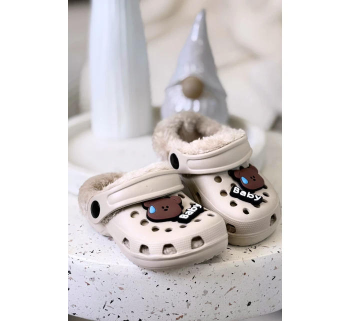 Pěnové dětské pantofle s vypolstrovaným kožíškem a přezkami Khaki Cerelle