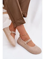 Kožené semišové baleríny Barefoot s páskem Zazoo 10206 béžové