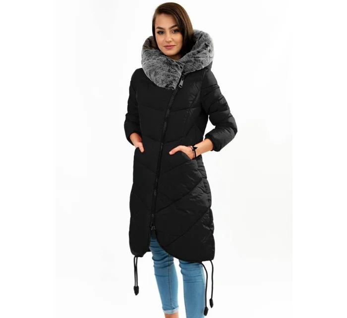 Černá dlouhá zimní bunda s kapucí model 21241716 - Libland Černá dlouhá zimní bunda s kapucí model 21241716 - Libland