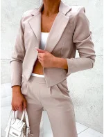 Béžový dámský komplet krátké sako a široké kalhoty model 19763935 - Moon Béžový dámský komplet krátké sako a široké kalhoty model 19763935 - Moon