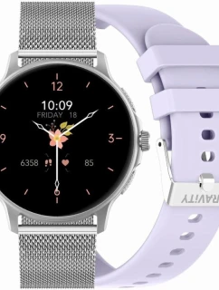 Dámské chytré hodinky  Fialový silikonový řemínek + stříbrný náramek model 21806507 - Gravity