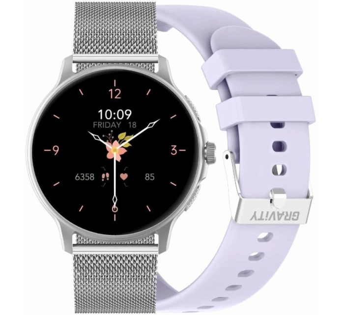 Dámské chytré hodinky GRAVITY GT12-6 Fialový silikonový řemínek + stříbrný náramek Dámské chytré hodinky GRAVITY GT12-6 Fialový silikonový řemínek + stříbrný náramek