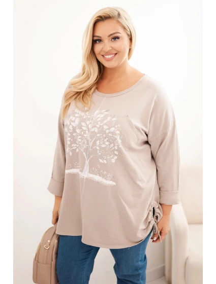 Dámská blůza Plus Size bavlněná s potiskem model 21321840 béžová - K-Fashion Dámská blůza Plus Size bavlněná s potiskem model 21321840 béžová - K-Fashion
