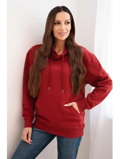 Dámská mikina s kapucí a model 21495001 z bavlny bordová - K-Fashion
