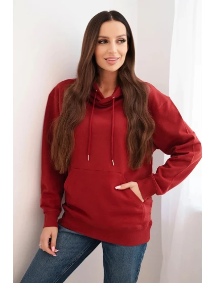 Dámská mikina s kapucí a model 21495001 z bavlny bordová - K-Fashion