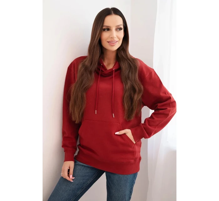 Dámská mikina s kapucí a model 21495001 z bavlny bordová - K-Fashion