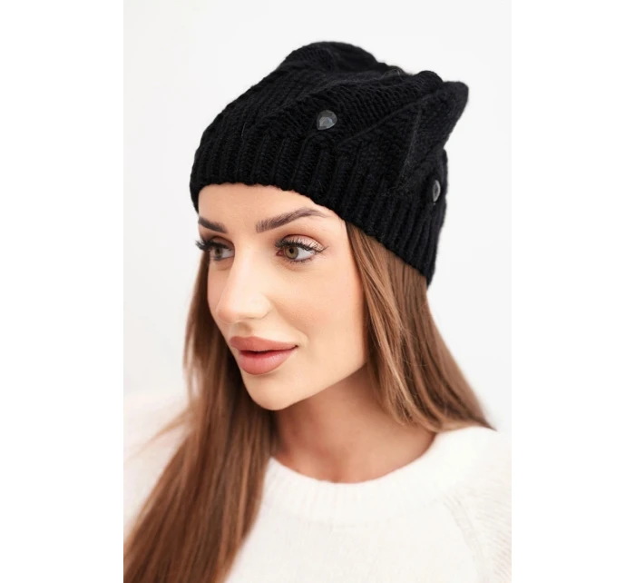 Dámská zimní čepice z vlny s ozdobnými krystaly K461 černá