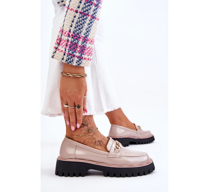 Lakované mokasíny na platformě Béžové model 21611378 - S.Barski