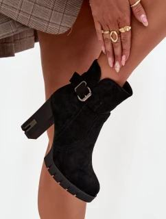 Dámské kotníkové boty na podpatku s přezkou zateplené černé model 21711634 - Boto