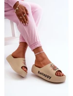 Lehké dámské pantofle na silné podrážce s medvídkem pěna tmavě béžová Serefina