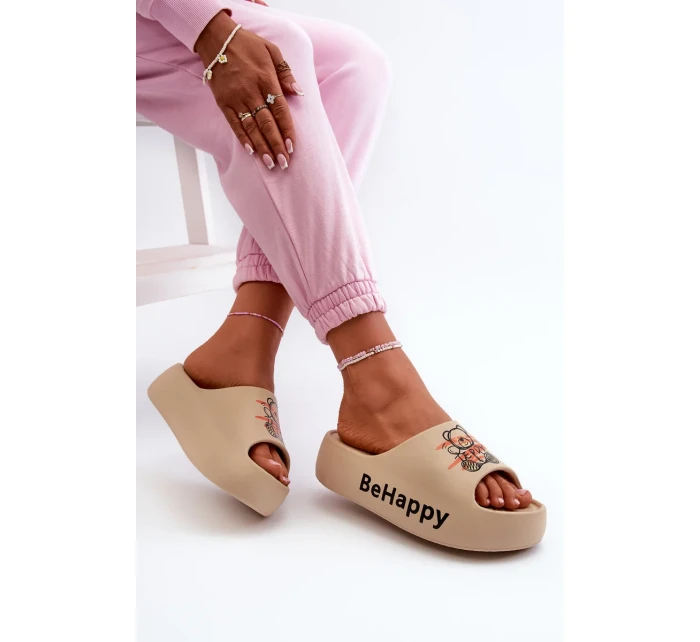 Lehké dámské pantofle na silné podrážce s medvídkem pěna tmavě béžová Serefina