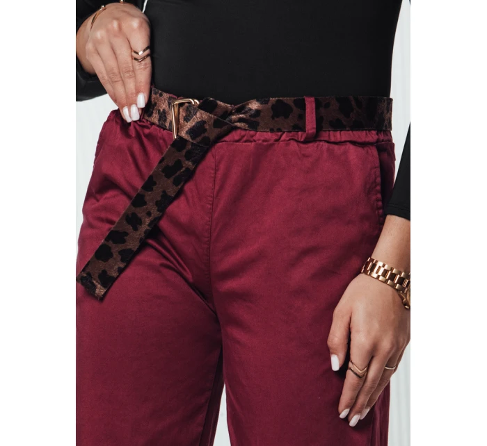 Dámské kalhoty LEOCINCIN v jedné velikosti s páskem bordó FashionStreet UY2261