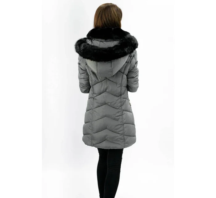 Šedá dámská prošívaná zimní bunda s kapucí (w732) Šedá dámská prošívaná zimní bunda s kapucí (w732)