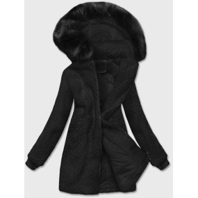 Černá dámská bunda "beránek" s kapucí (H-1030-01)