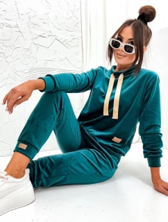 Dámský velurový komplet v lahvově zelené barvě (637)